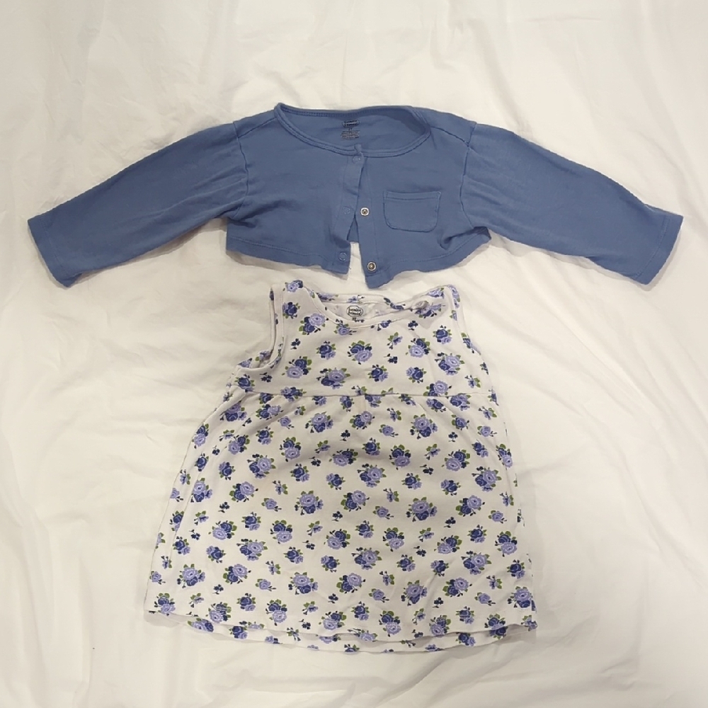Blue Cardigan and Floral Dress Set